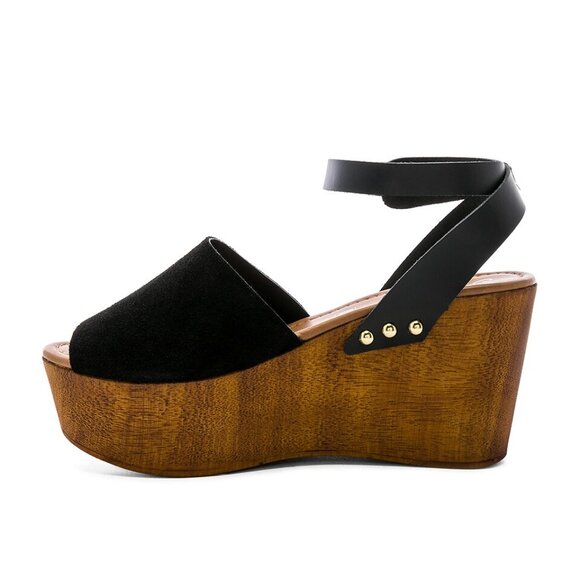 Seychelles Open Toe Wedge - Black Suede and Brown Wood-like - Picture 4 of 10